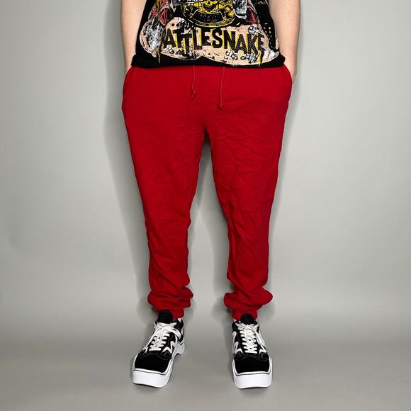 Vintage 90s Polo Ralph Lauren Joggers Mens M Baggy Crimson Red Cotton Sweatpants - Picture 2 of 4